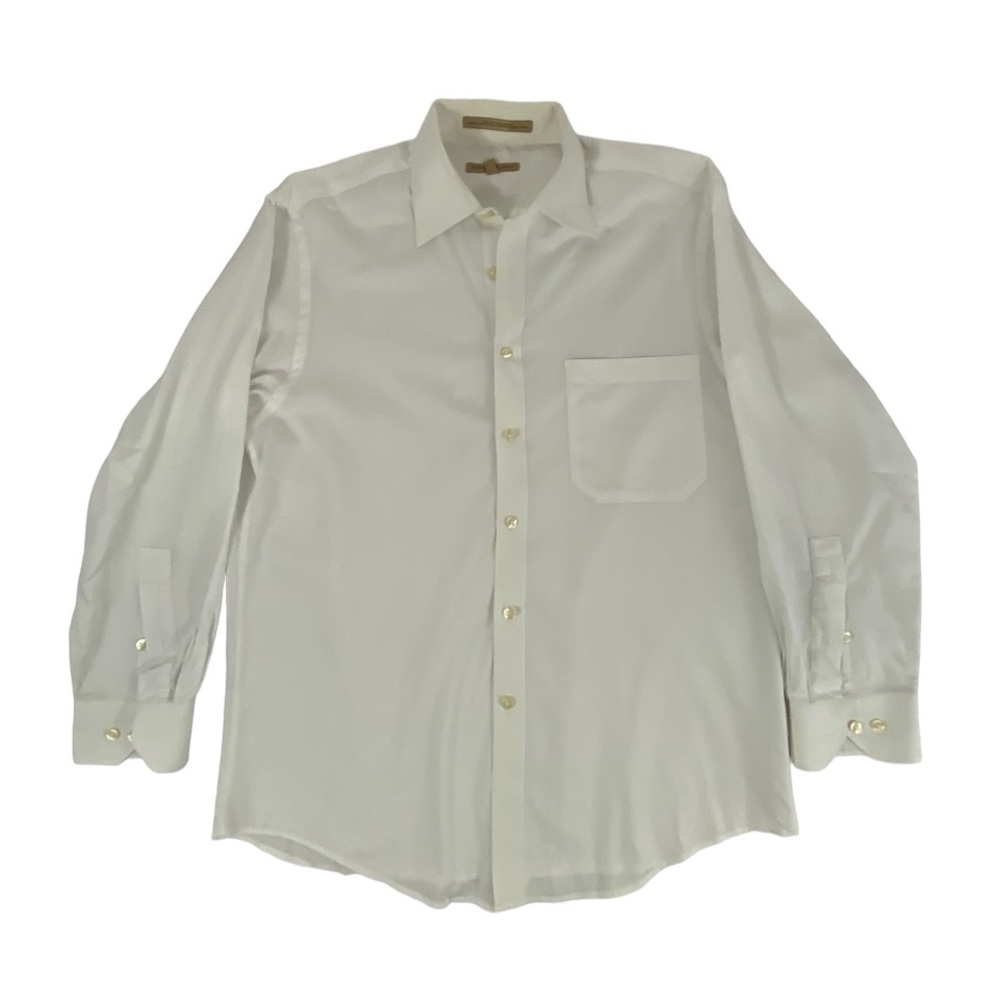 Donna Karan Signature Dress Shirt Mens Size 15 1/2 L White Hong Kong Vintage